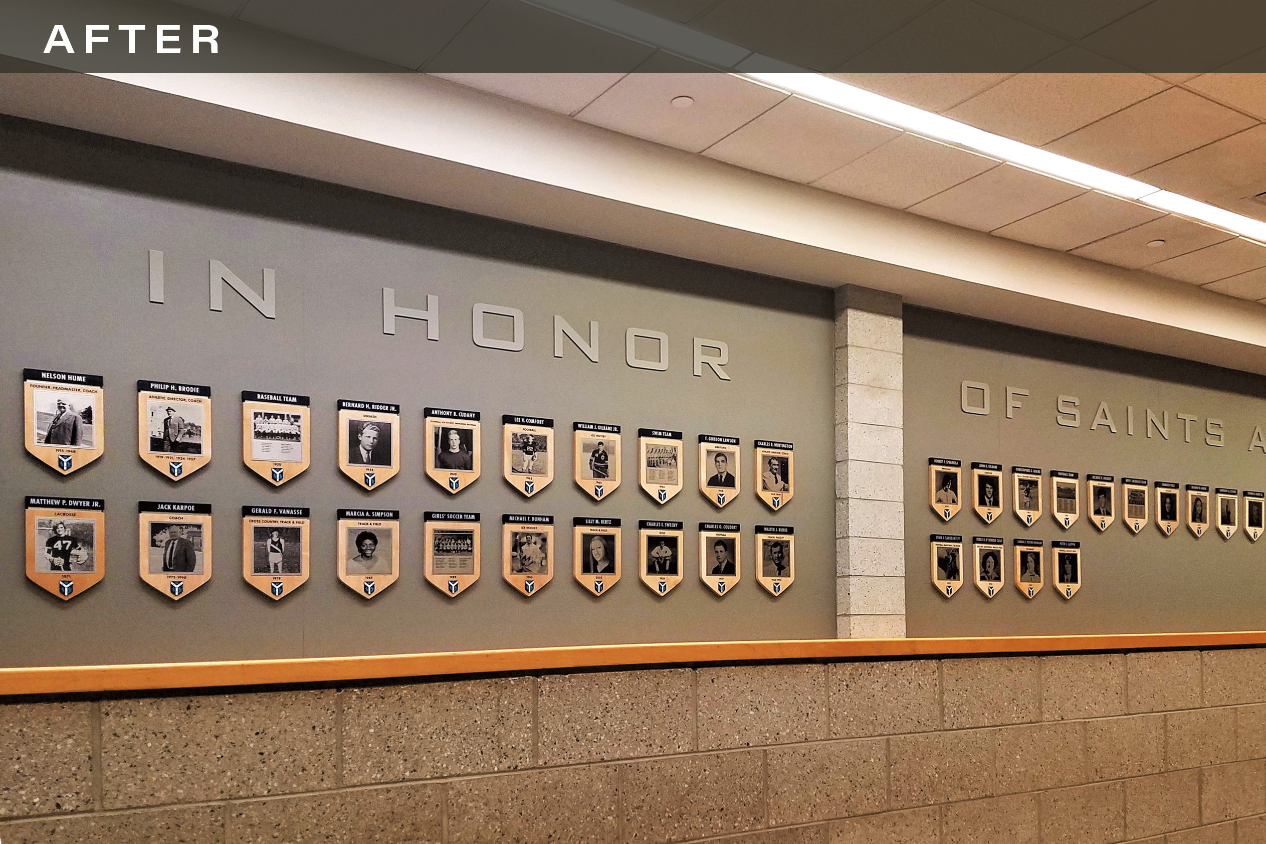 Custom designed interior signage project at Canterbury School in Connecticut