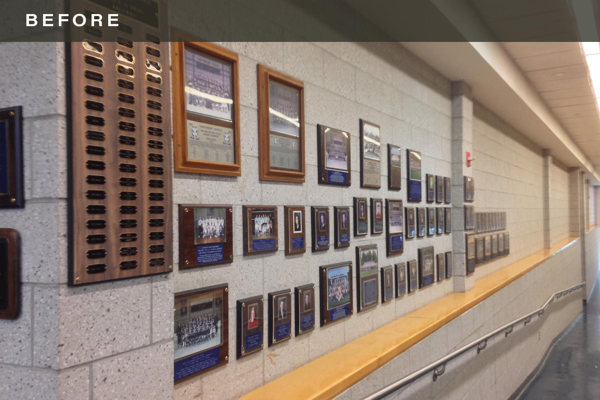 Before photo for interior signage project at Canterbury School in Connecticut