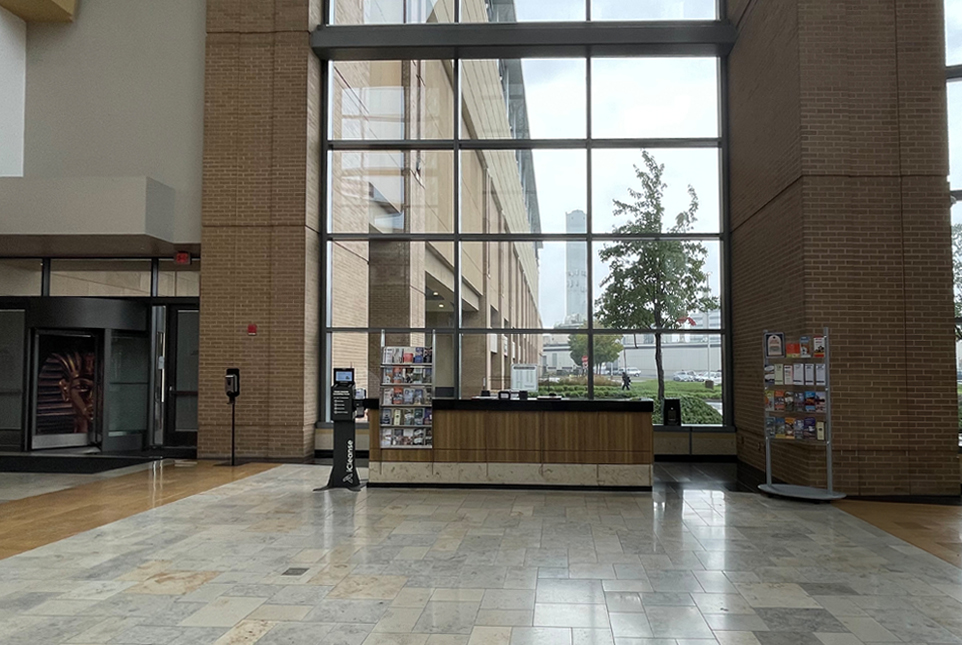 a large glass window in a building